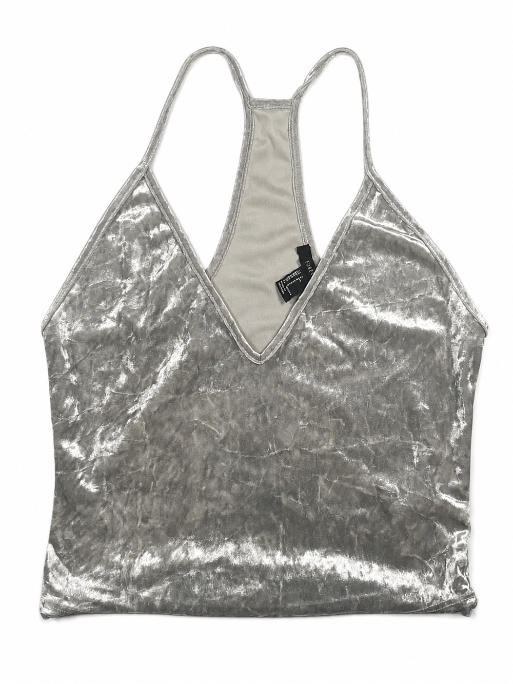 Forever 21 Silver Crushed Velvet V-Neck Racerback Tank